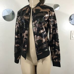 Say what? Juniors sequin camo-print boomer jacket